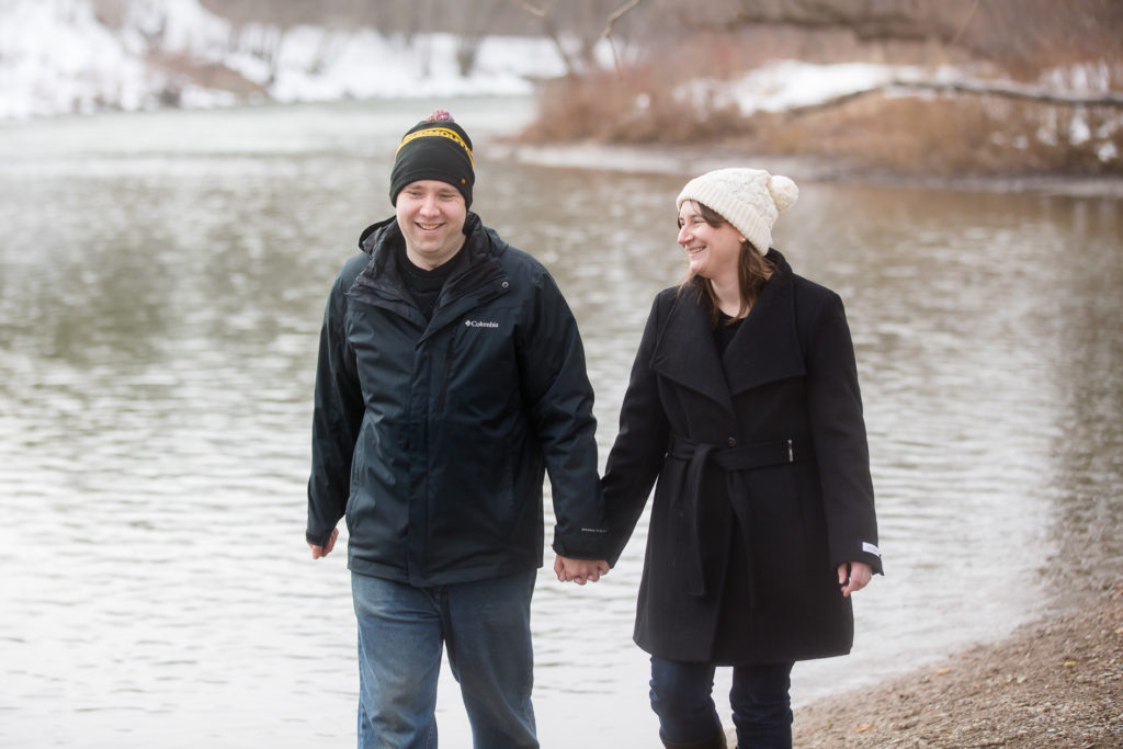 candid Winter engagement photos London Ontario