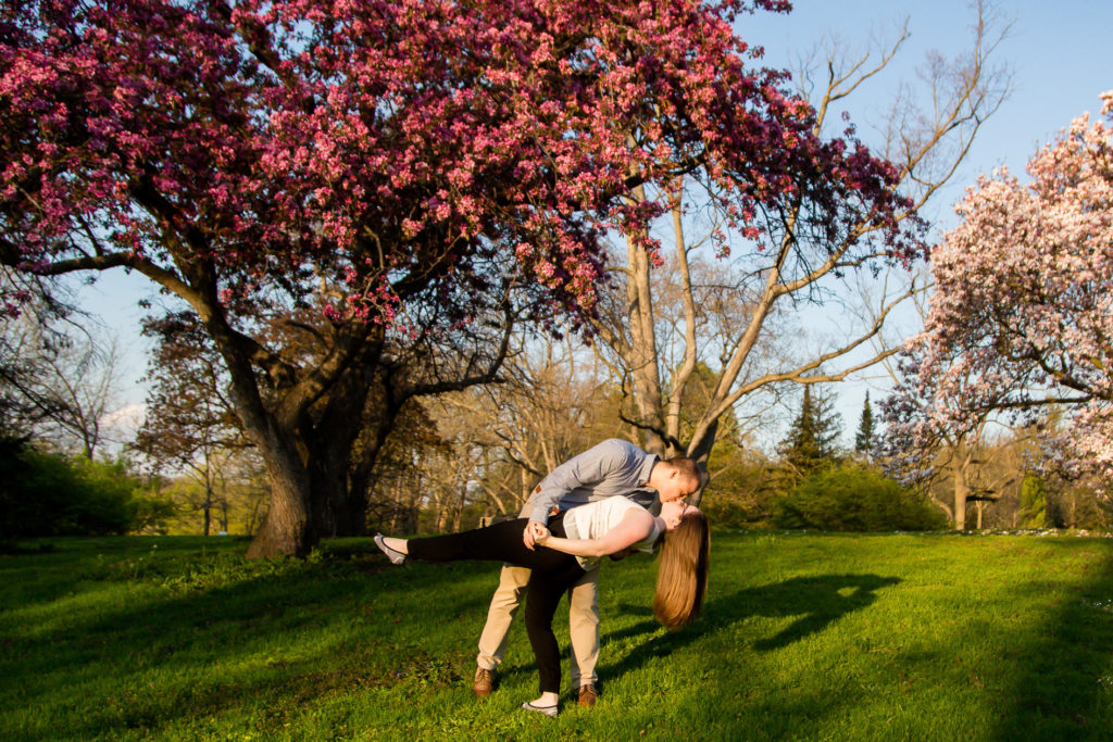 London Ontario Engagement Photographs dip and kiss