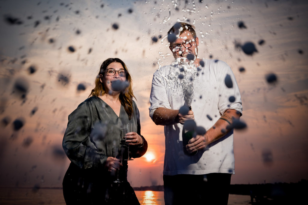 Port Burwell Provincial Park Engagement Session champagne spray