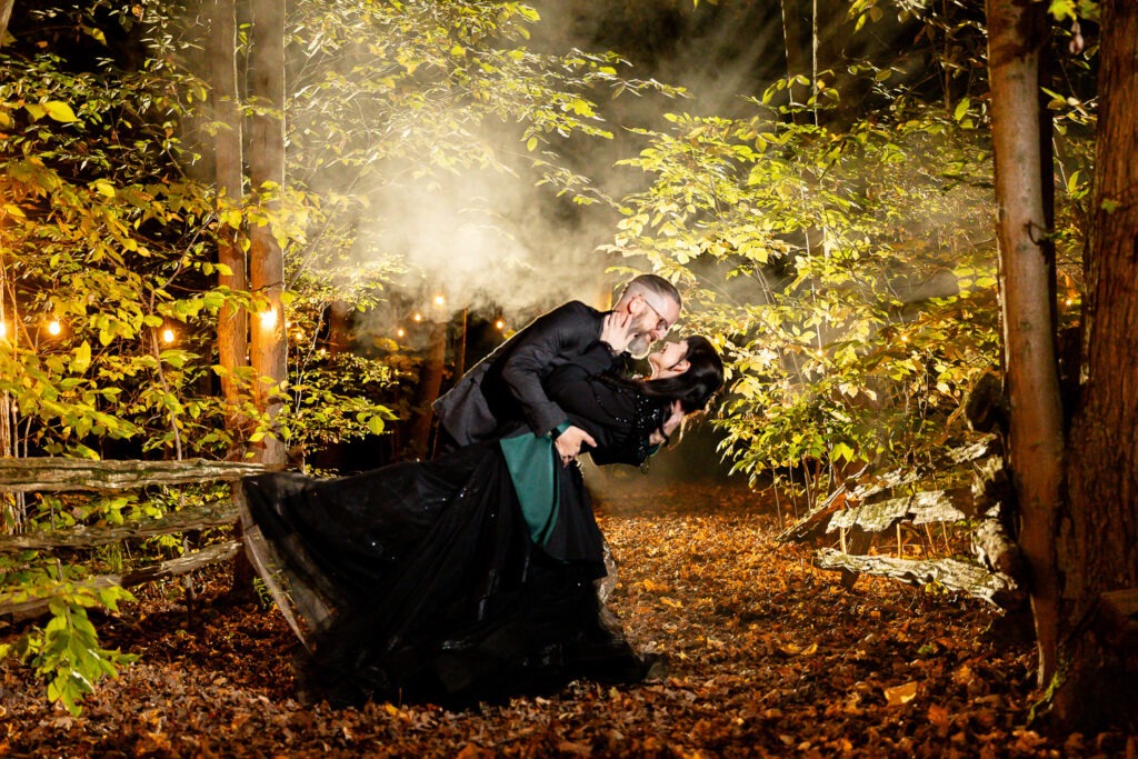 bride and groom dip with fog wedding photography london ontario